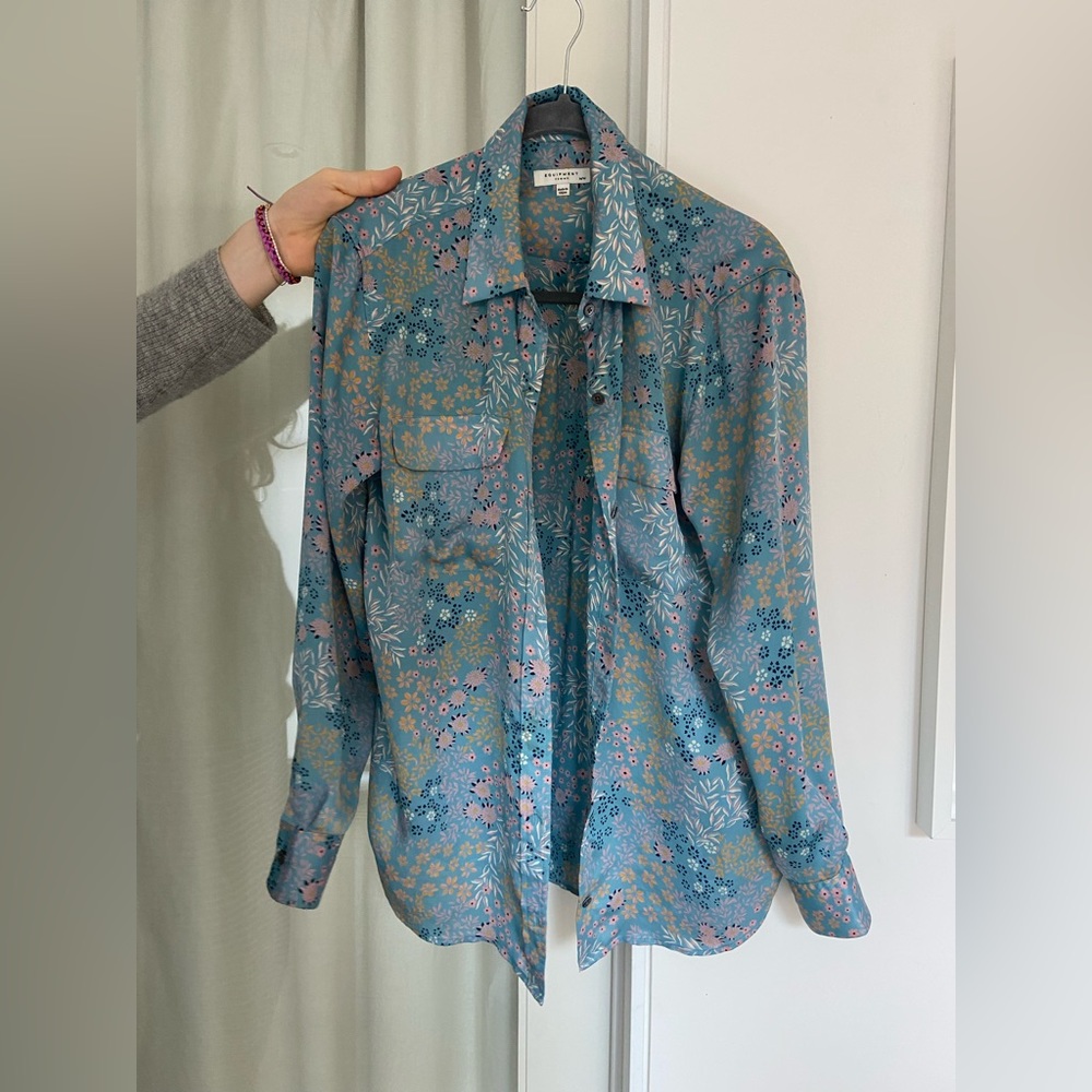 EQUIPMENT baby blue floral blouse. Size medium!